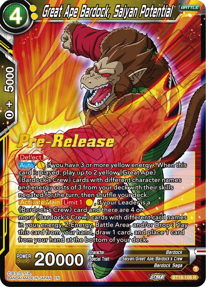 Great Ape Bardock, Saiyan Potential (BT18-106) [Dawn of the Z-Legends Prerelease Promos] | Fandemonia Ltd