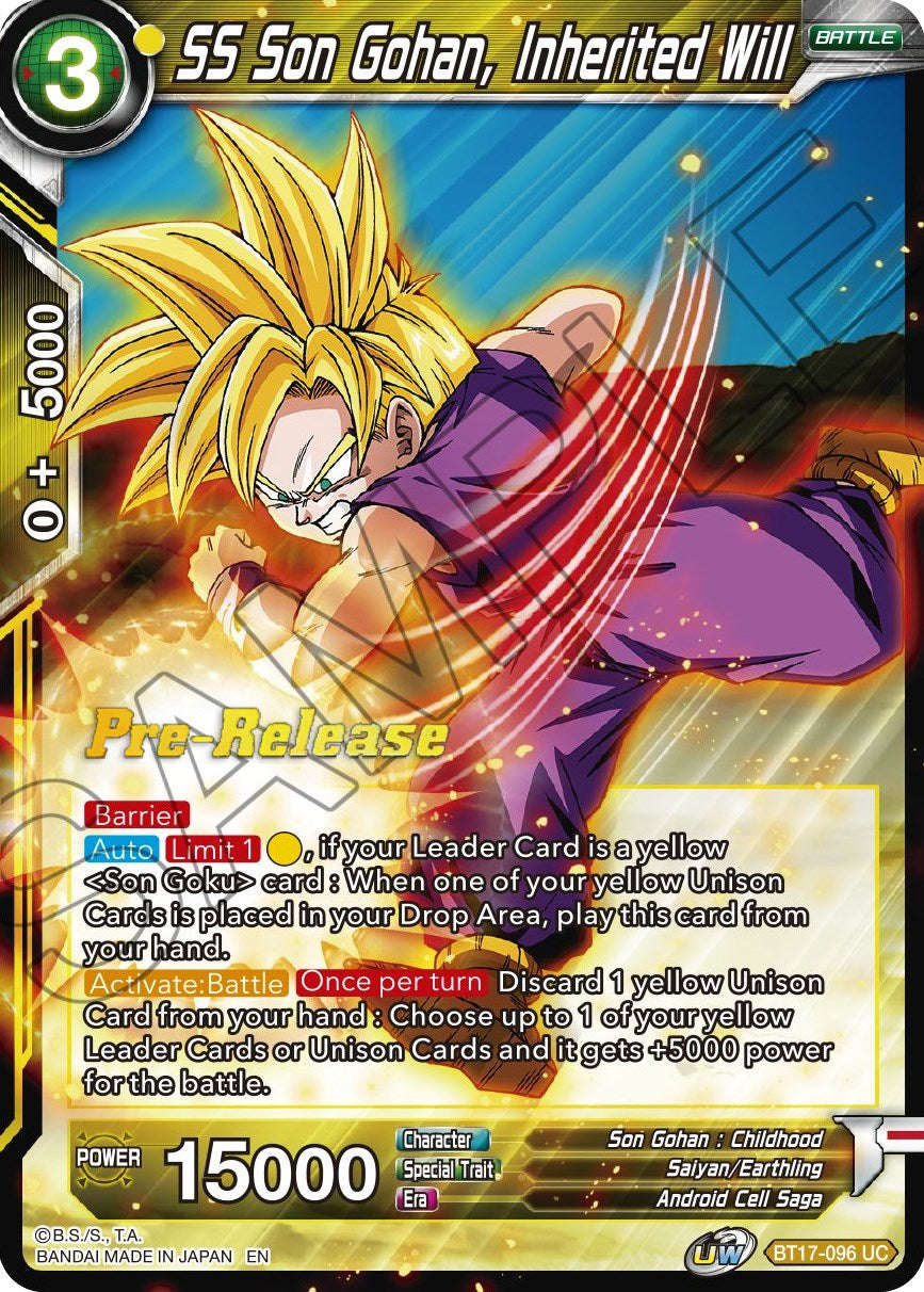 SS Son Gohan, Inherited Will (BT17-096) [Ultimate Squad Prerelease Promos] | Fandemonia Ltd