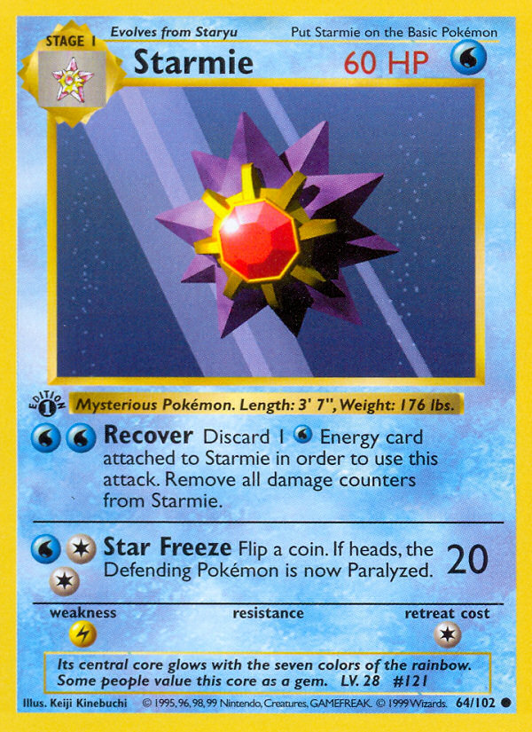 Starmie (64/102) (Shadowless) [Base Set 1st Edition] | Fandemonia Ltd