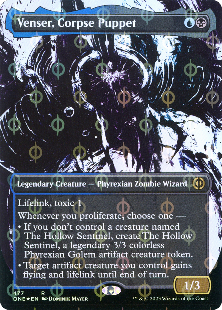 Venser, Corpse Puppet (Borderless Ichor Step-and-Compleat Foil) [Phyrexia: All Will Be One] | Fandemonia Ltd