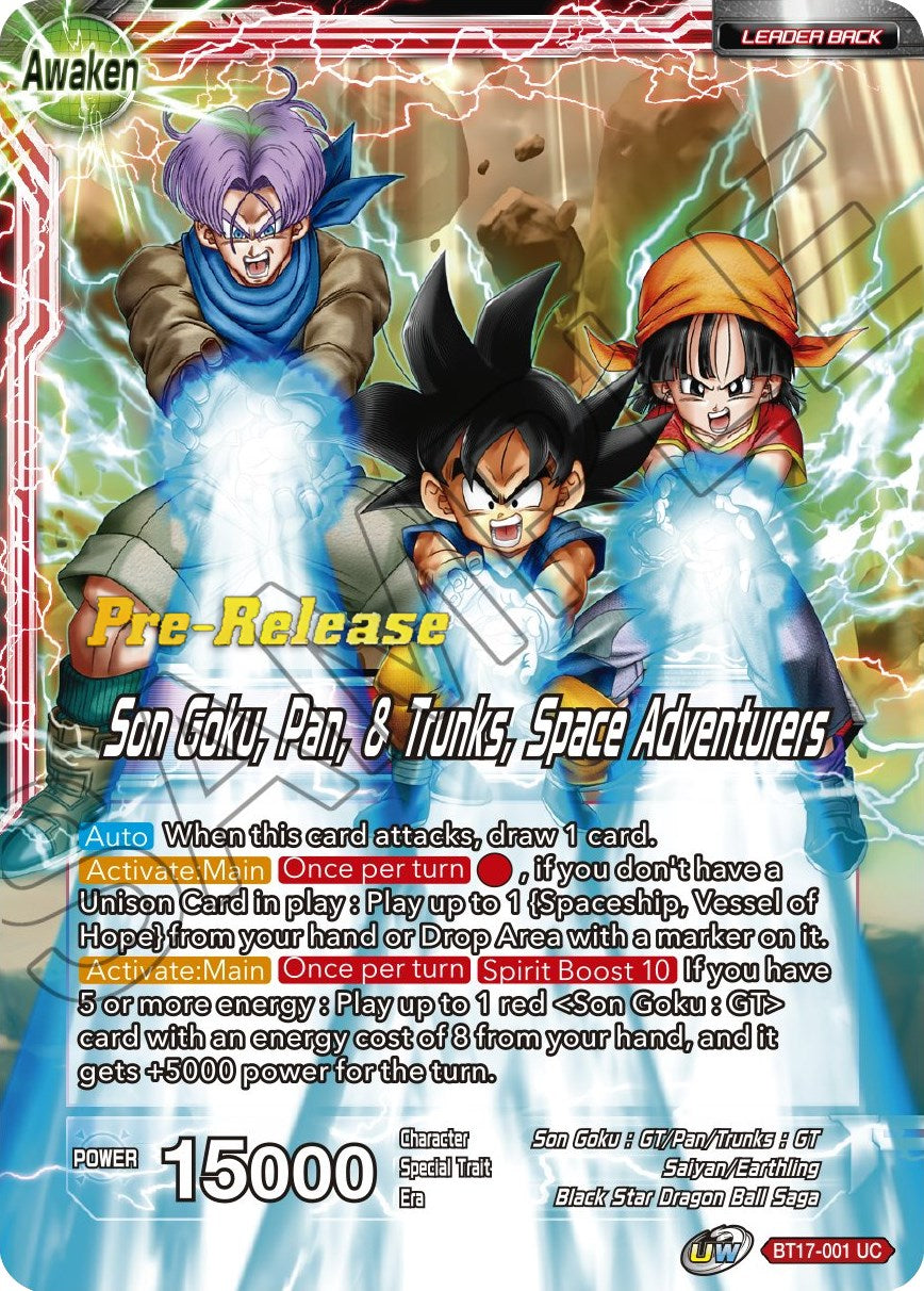 Son Goku // Son Goku, Pan, and Trunks, Space Adventurers (BT17-001) [Ultimate Squad Prerelease Promos] | Fandemonia Ltd