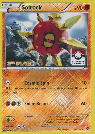 Solrock (64/146) (3rd Place League Challenge Promo) [XY: Base Set] | Fandemonia Ltd