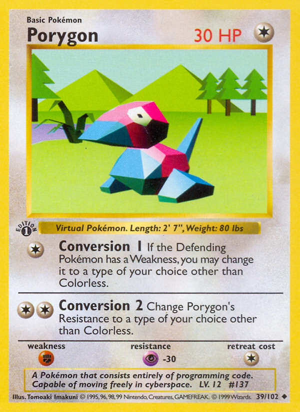 Porygon (39/102) (Shadowless) [Base Set 1st Edition] | Fandemonia Ltd