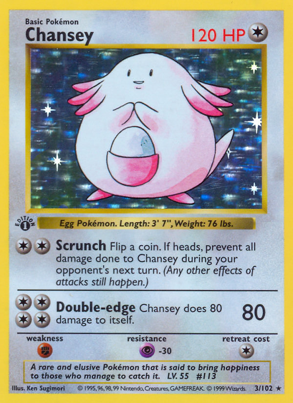 Chansey (3/102) (Shadowless) [Base Set 1st Edition] | Fandemonia Ltd