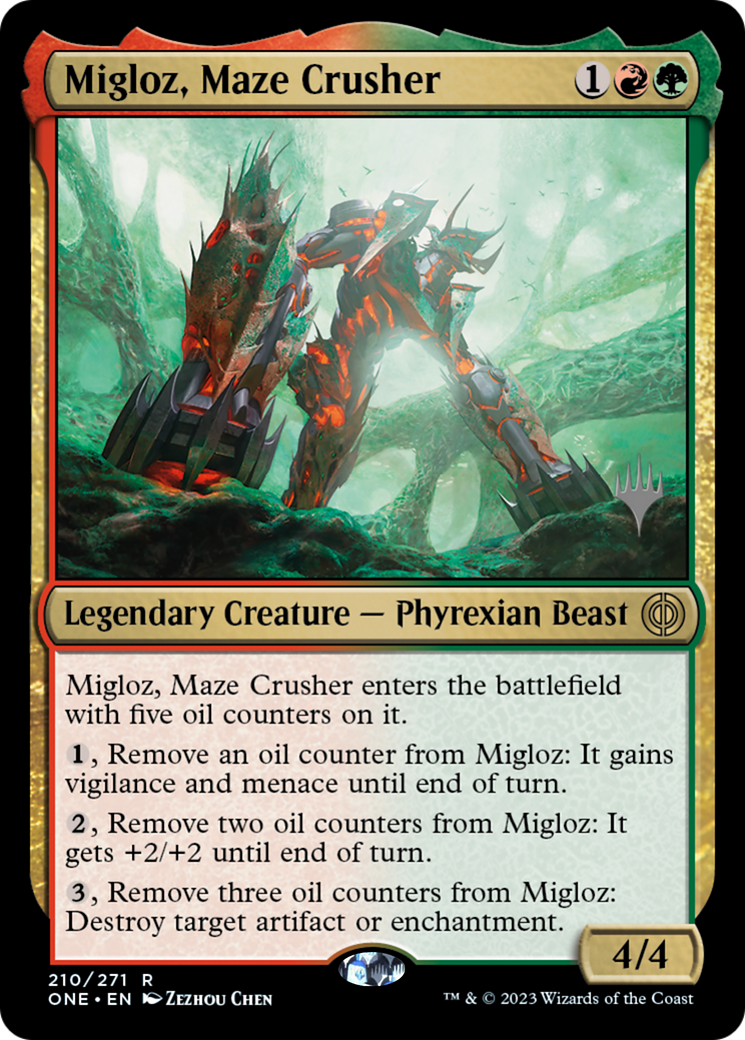 Migloz, Maze Crusher (Promo Pack) [Phyrexia: All Will Be One Promos] | Fandemonia Ltd