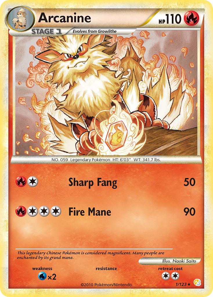 Arcanine (1/123) (Theme Deck Exclusive) [HeartGold & SoulSilver: Base Set] | Fandemonia Ltd