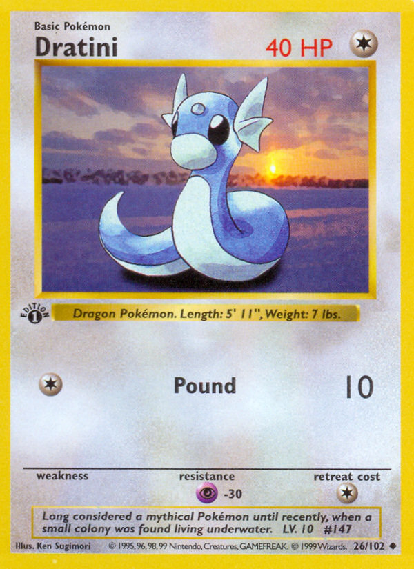 Dratini (26/102) (Shadowless) [Base Set 1st Edition] | Fandemonia Ltd