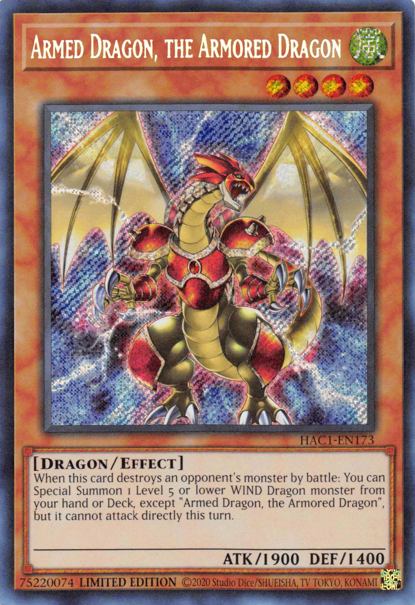 Armed Dragon, the Armored Dragon [HAC1-EN173] Secret Rare | Fandemonia Ltd