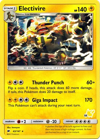 Electivire (43/147) (Pikachu Stamp #53) [Battle Academy 2020] | Fandemonia Ltd