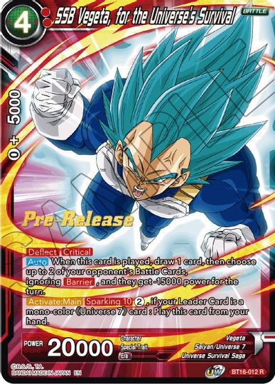 SSB Vegeta, for the Universe's Survival (BT16-012) [Realm of the Gods Prerelease Promos] | Fandemonia Ltd