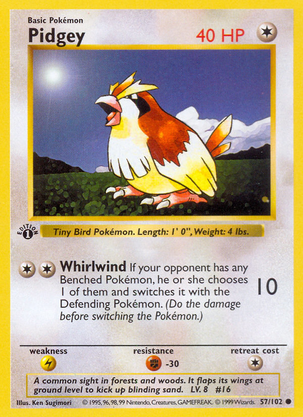 Pidgey (57/102) (Shadowless) [Base Set 1st Edition] | Fandemonia Ltd