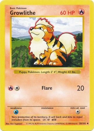 Growlithe (28/102) [Base Set Shadowless Unlimited] | Fandemonia Ltd