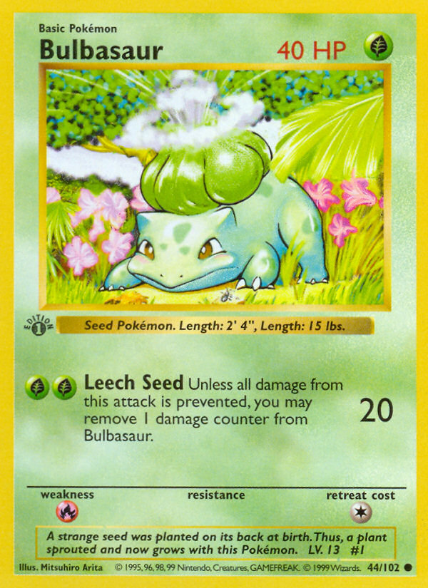 Bulbasaur (44/102) (Shadowless) [Base Set 1st Edition] | Fandemonia Ltd