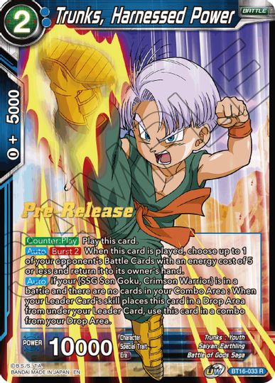 Trunks, Harnessed Power (BT16-033) [Realm of the Gods Prerelease Promos] | Fandemonia Ltd