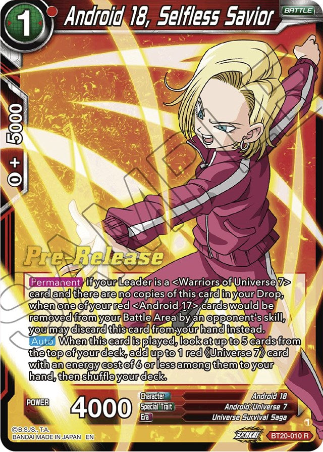 Android 18, Selfless Savior (BT20-010) [Power Absorbed Prerelease Promos] | Fandemonia Ltd