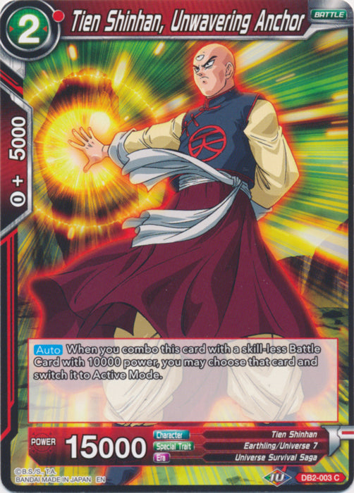 Tien Shinhan, Unwavering Anchor (Reprint) (DB2-003) [Battle Evolution Booster] | Fandemonia Ltd