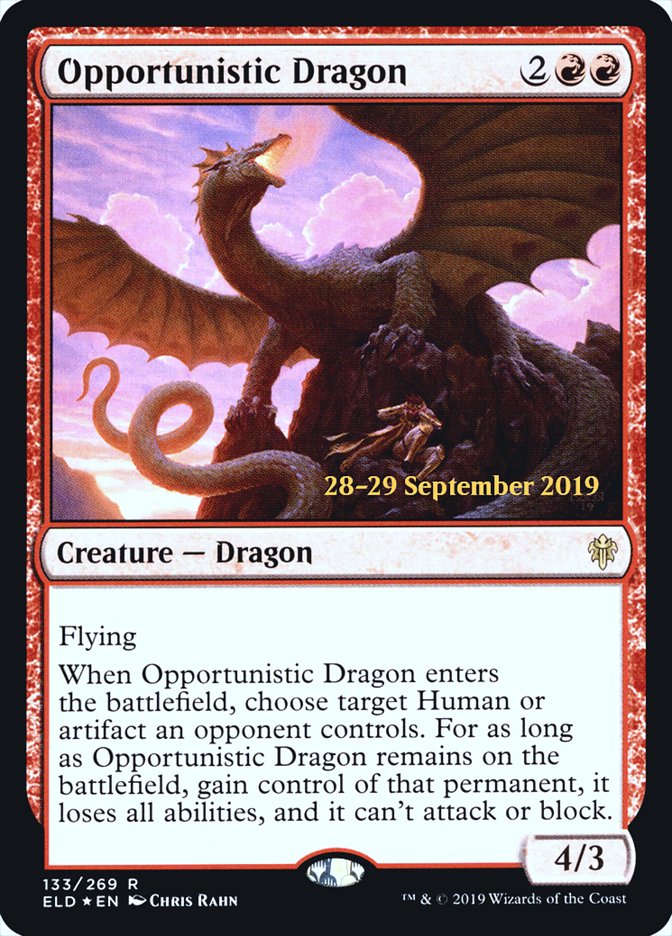 Opportunistic Dragon  [Throne of Eldraine Prerelease Promos] | Fandemonia Ltd